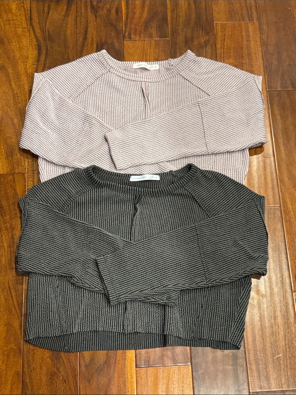 Ribbed Crewneck Tops - Lavender & Charcoal